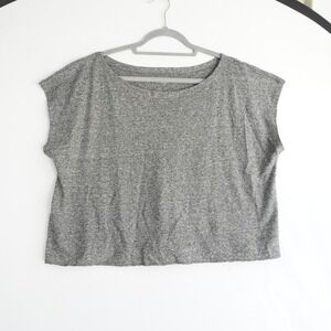 Eileen Fisher Large Grey Organic Cotton Linen Lace Trim Boxy Top Oversize Lagen